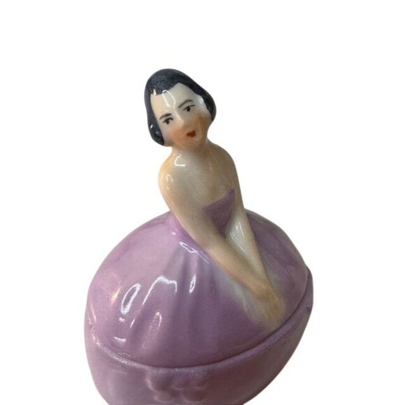 Vintage Hand-Painted Porcelain Lady Figurine Trinket Box - Picture 2 of 6